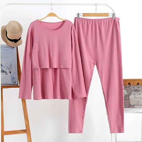 aromm Damen Umstandsmode Langarm-Stillshirts Oberteile und Lange Freizeithosen Stillkleidungsset, Altrosa, M