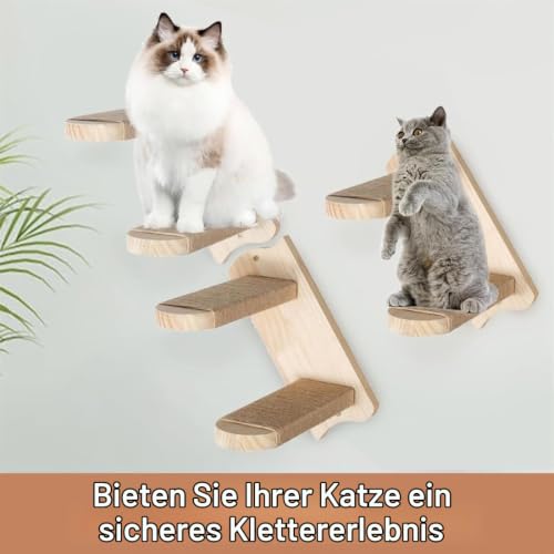 Katzentreppe 2 Stufen, Katzenleiter Mit Juteseil, Katzentreppe Wand, Katzenbretter Für Die Wand, Katzen Treppe, Katzentreppe Kletterwand Katzen Für Katze Klettern Spielen, Natürliche Holzfarbe