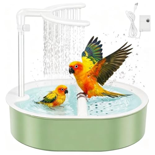 Neues Modell 2026 Vogeldusche Budgie Dusche Doppelte Vogeldusche mit verstellbarem Wasserstrom, USB- Stromschleife Vogelbad, Vogelbad, für Lovebirds, Budgies, Home Birds