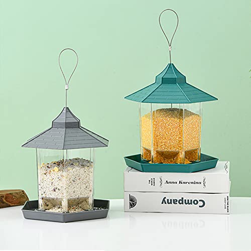 Growtail Hanging Wild Bird Feeder Gazebo Birdfeeder For Outside Garden Yard Decoration Hexagon Shaped With Roof (Green) #TOP6
