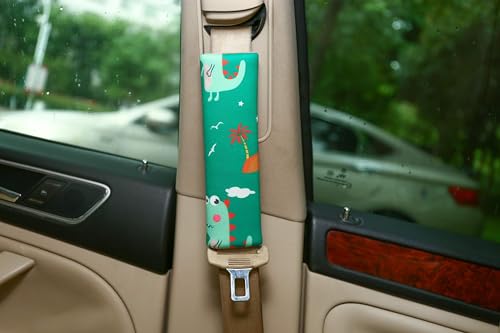 Image of Baby Seat Belt Strap Cover, 2 Pcs Kids Car Seat Belt Cushions Pads, Shoulder Strap Protectors for Girls Boys (Dinosaur 6A)