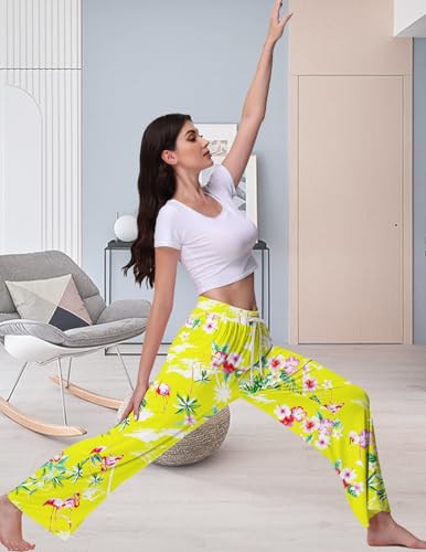 Image of Veseacky Women's Wide Leg Lounge Pants Yoga Pajamas Comfy Stretch Drawstring Pajamas Puls Size Dance Bottoms S-4XL
