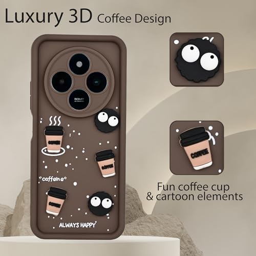 Image of DARKFIT Back Case Cover Compatible for Poco M7 5G / Redmi 14C | Cute Fun Cartoon 3D Ball | Coffee Silicone Case | Camera & Body Protection | Shock Proof | for Poco M7 5G / Redmi 14C | Color Brown