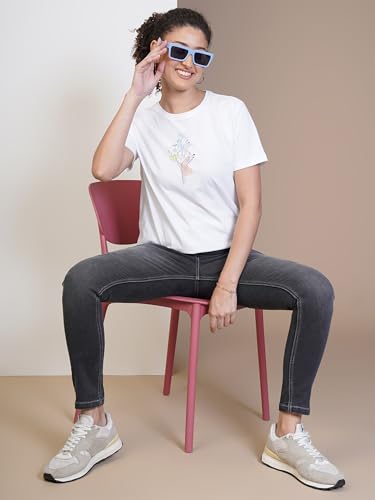 Image of ONE SKY Round Neck T Shirts for Women, Versatile Ladies Wear, Soft & Breathable Printed Tshirt, Relaxed Loose Fit Half Tshirt, Stylish & Durable Tops, Easy to Care Sustainable Summer Tshirt