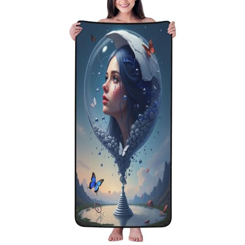 Elegante toalla de baño con estampado de mujer mariposa n.º 753, toallas de ducha para baño, altamente absorbentes, suaves, grandes, 68 x 139 cm