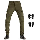 [RENHE] ライディングパンツ 冬用 バイク用パンツ 防寒 カーゴパンツ メンズ ライダースパンツ 裏ボア バイクズボン プロテクター 中棉 防寒保温 グリーン 2XLサイズ