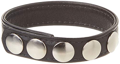 M2M Cock Ring, Leather, 5 Snaps, Black #TOP1