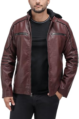 Image of X-Ray Men's Slim Fit Faux-Leather Moto Jacket with Removable Hood