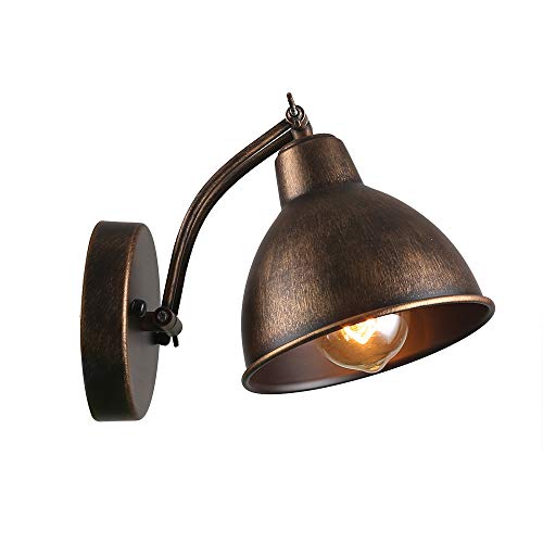 Anmytek Adjustable Swing Wall Lamp Arm Metal Wall Light Sconce With Metal Cover Old Gold Finish Bedroom Reading Lights Industrial Edison Sconce Lighting Fixtures 1-Light (W0042) #TOP4