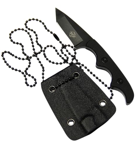 KH-Security Neck Knife Taschenmesser Straight G10 Griff - Outdoormesser Jagdmesser Hals Messer inkl. Kydex-Scheide