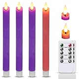 salipt Christmas Advent Flameless Taper Candles Flickering with Timer and 10-Key Remote, Battery Operated LDE Warm 3D Wick Light Window Real Wax Pack of 4,Churches Home Dinner Decor(0.78' X 9.64')