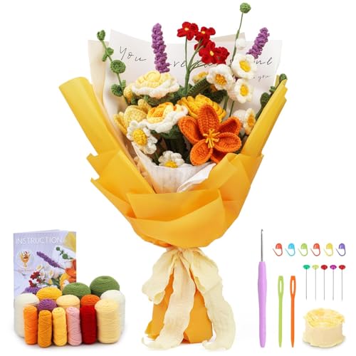 Image of ENCHOL Crochet Kit for Beginners Adults, Rose Bouquet Beginner Crochet Kit
