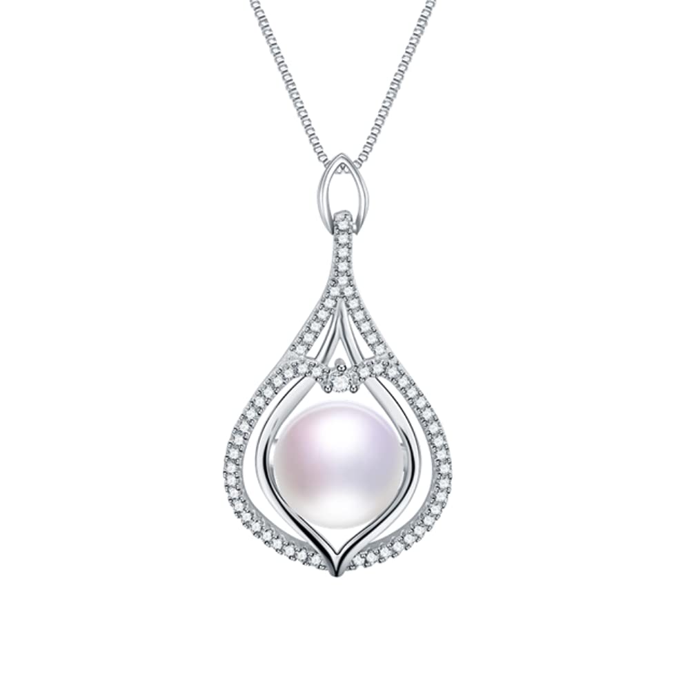 Ciondolo Goccia zircone Collana con Ciondolo con Perle coltivate d'Acqua Dolce autentica al 100% per Donna Made in China