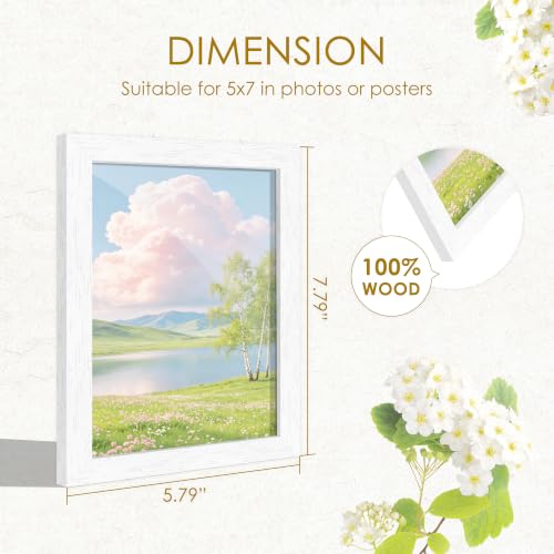 Image of 5x7 Picture Frame Set of 2, Solid Wood Frames, White Woodgrain