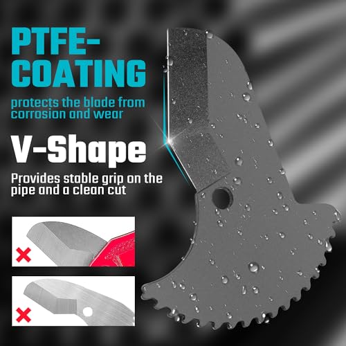 Image of DURATECH Ratchet PVC Pipe Cutter | Cuts up to 1-5 /8 inch PEX, PPR, PE and Plastic Hoses, with PTFE-Coated Sharp Blade,Suitable for Home and Plumbing Repairs