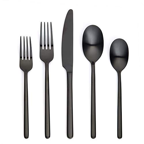 Ornative Jayden 20-Piece Flatware Set For 4,Matte Black Silverware Set For 4, Include Knifes, Forks, Spoons, 18 0 Stainless Steel Silverware, Dishwasher Safe, Durable and Easy Care
