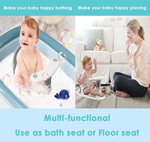 Baby Bath Seat - 3 Turtle Bath Toys + Bath Brush + Shower Cap + Thermometer - Soft Silicone Cushion - 4 Anti-Slip Suction Cups - Foldable Design - Ideal Gift For Infants 6-36 Months! (Gray/) #TOP2