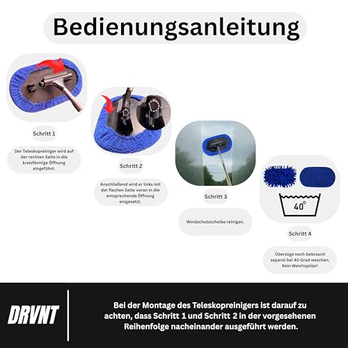 DRVNT Windschutzscheiben Teleskop Reiniger Auto Innen & Außen 3 in 1 Auto ausziehbarer Innenreiniger - Scheibenreiniger zum Entnebeln, Abziehen und Wischen beschlagener Scheiben