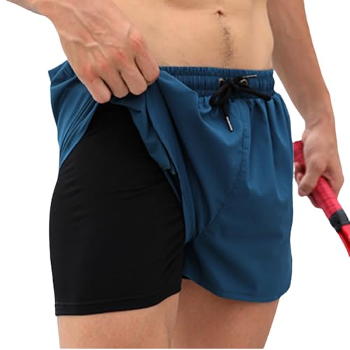 ZusFut zwembroek voor heren, sneldrogend, 2 zijzakken met ritssluiting, ademend, binnenvoering, bescherming voor heren zwemshorts voor strand, surfen, sport, badpak - blauw - Medium