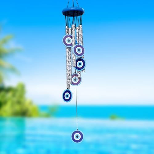 Image of Evil Eye Wind Chime 27 Inch | Nazar Battu Hanging for Home Protection & Positive Energy | Decorative Wind Chimes for Balcony, Living Room & Bedroom | Housewarming & Birthday Gift for Women