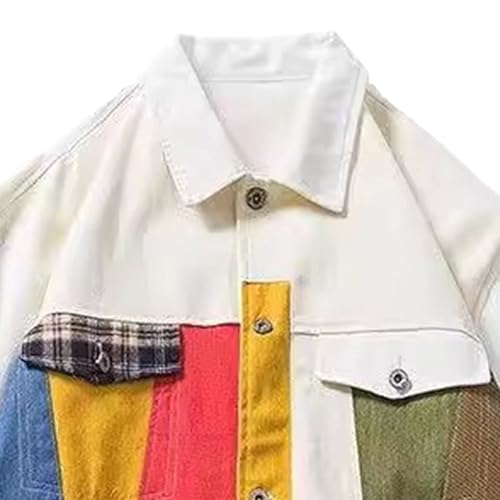 Men’s Contrast Color Loose Denim Jacket Classic Comfy Handsome Button Jean Jacket Spring High Street Denim Outerwear2