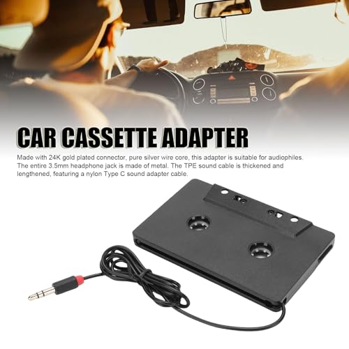 Bewinner Car Cassette to Aux Adapter, Universal Cassette Adapter with 3.5mm Type C Aux Sound Cable and 24K Gold Plated Connector, for Phone MP3 Player Tablet Car Stereo