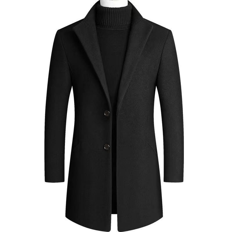 Men’s Winter Mid-Length Woolen Coat Slim Fit Solid Lapel Overcoat-image-22