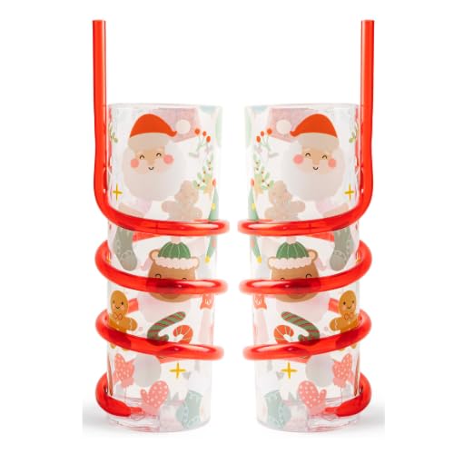 FabFinds Kids Drinks Cup with Curly Straw Reusable Drinks Cup 2 Pack (Xmas) โ image 1