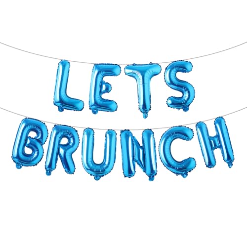 Image of Lets Brunch Decoration Brunch and Bubbly Bridal Shower Decoration Lets Brunch Sign Banner Floral Bridal Shower Decoration (LETS BRUNCH Blue)