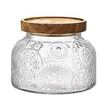 ANSQU Vintage Glass Food Storage Jar, Glass Jar with Wooden Lid, 25.4 FL OZ Decorative Glass Jar for Home Kitchen, Holds Coffee, Candy, Cookie, Sugar (Large Flower)