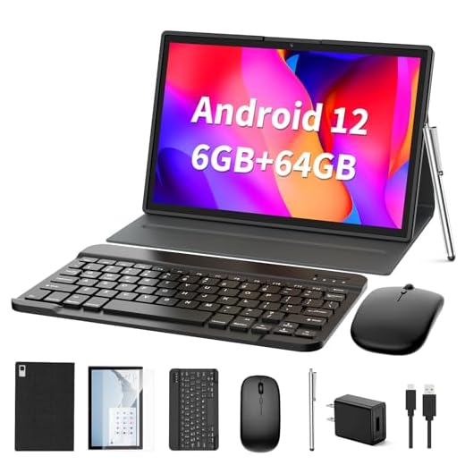 Android Tablet 2 in 1 Tablet, 10 inch Android 12 Tablet 6GB+64GB with Keyboard, Tablets with Case Mouse Stylus,512GB Expandable Dual Camera, WiFi, Bluetooth, GMS Certified Tablet PC(Black)