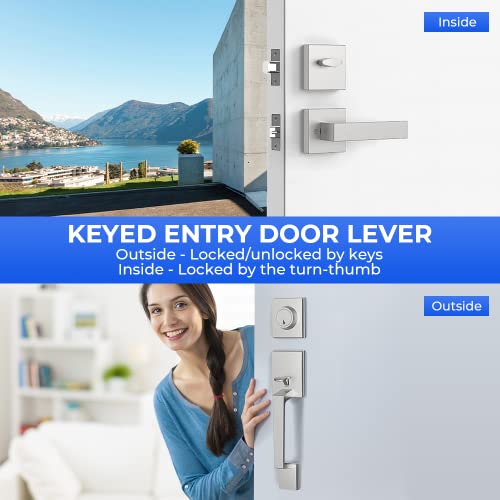 Sagaiot Front Door Handle Set Satin Nickel Heavy Handleset Front Door Entry Handle And Deadbolt Lock Set Reversible For Right & Left Handed With Keys #TOP7
