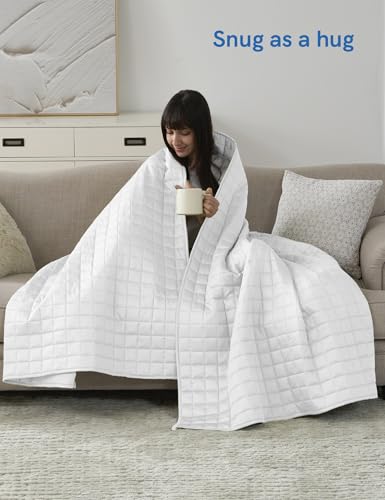 Image of YnM Cooling Weighted Blanket for Adults, 20lbs Heavy Bed Throw for One Person of 190lbs, Perfect for Hot Sleepers or Warm Climates with Cooling Rayon /Glass Beads(60x80 Inches,Queen Bed, White)