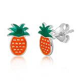 Marcada plata de ley 925. WithLoveSilver de plata de ley 925 con esmalte piña de frutas tropicales verano Stud Pendientes