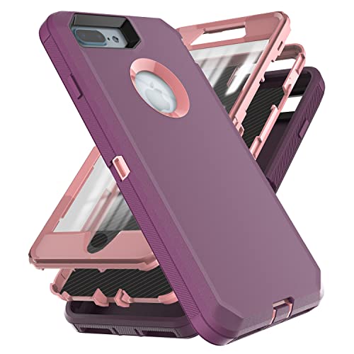 YmhxcY for iPhone 8 Plus Case, iPhone 7 Plus Case with Built in Screen Protector Drop Proof 3-Layer Durable Cover/Shockproof Armor Drop Protection Case for iPhone 7+/8+ 5.5 Wine Red and Rose Pink