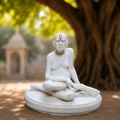 Image of KariGhar Marble Swami Samarth Idol Figurine Perfect for Car Dashboard and Housewarming White 3 Inch