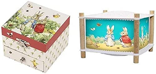 TROUSSELIER Boîte à Trésors & Bijoux Musicale 'Pierre Lapin/Peter Rabbit' Colori Fraise + Veilleuse - Lanterne ReVOLUTION 2.0 'PierreLapin/Peter Rabbit' - Projecteur d'Etoiles Musical