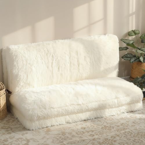 Image of HOMCOM Bean Bag Chair Floor Sofa Bed for Adults 54 x102 in Cream White