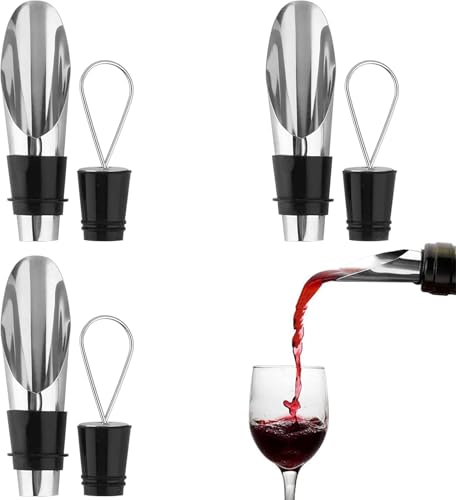 3 Peças Escanciador de Vinho com Antigota, Rolha Reutilizável, Decantador Oxigenador, Rolhas e Bicos de Aço Inoxidável para Vinho