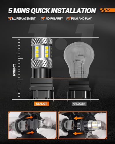 Image of SEALIGHT 3157 LED Bulb Reverse Light, Brake Bulbs 1000% Brighter 6000K 1800LM Super Bright 3056 3156 3057 LED Bulbs with Projector Len for DRL Tail Brake Turn Signal Lights, White 2PCS