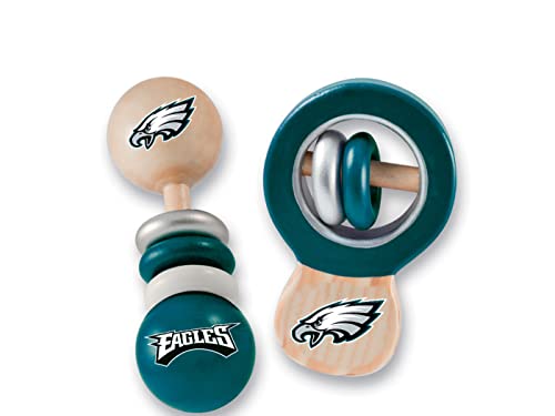 BabyFanatic Wood Rattle 2 Pack - NFL Philadelphia Eagles - Officially Licensed Baby Toy Set