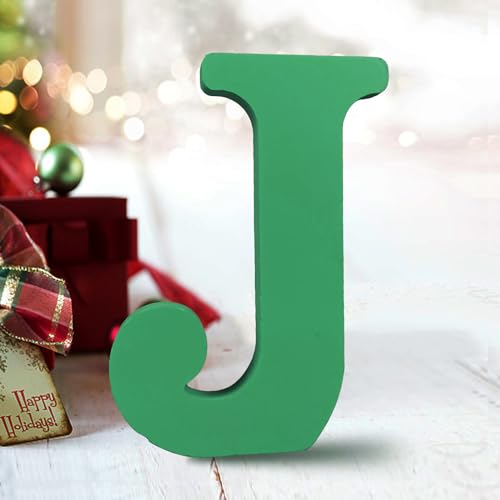 AOCEAN 6 Inch Green Wood Letter J: Unfinished Wooden Letter Decoration for Craft, Home, Party Projects