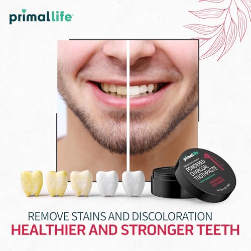 Image of Primal Life Organics - Dirty Mouth Toothpowder, Activated Charcoal Tooth Cleaning Powder, Essential Oils with Kaolin & Bentonite Clay, Good for 200+ Brushings, Organic, Vegan (Black Peppermint, 1 oz)