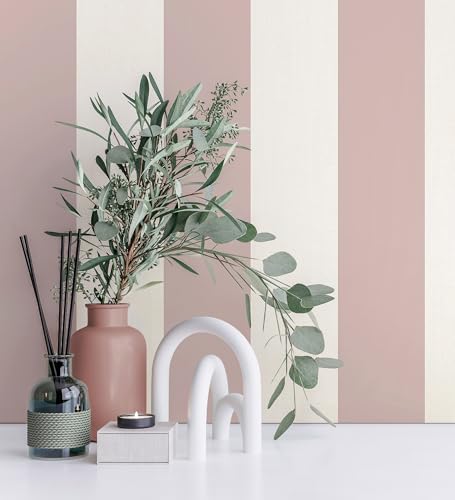 GAULAN 500682916 - Papel pintado vinílico de rayas anchas 9cm color rosa palo con textura suave para pared salón cocina dormitorio pasillo mueble - Muestra DIN A4