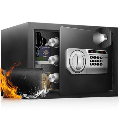 RETLLAS 1.5 Cu Ft Personal Home Document Safe Box – Letter-Size Flat Storage, Full-Felt Interior, Digital Security Safe with LED Light & Fireproof Bag, Removable Shelf for Money, Jewelry & Passport