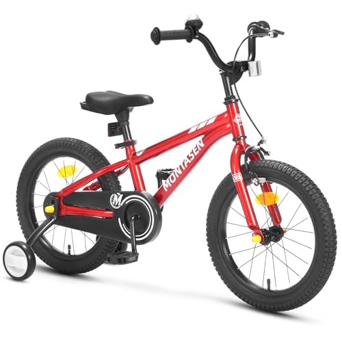 Montasen Kids Bike for 4-8 Years Old, 12 14 16 18 inch Boys Girls Toddler Bike with Training Wheels Children Bicycle with Dual Hand & Coaster Brake, Adjustable Seat & Handlebars (Red, 16 Inch) by Montasen - Used condition - US$117.30
