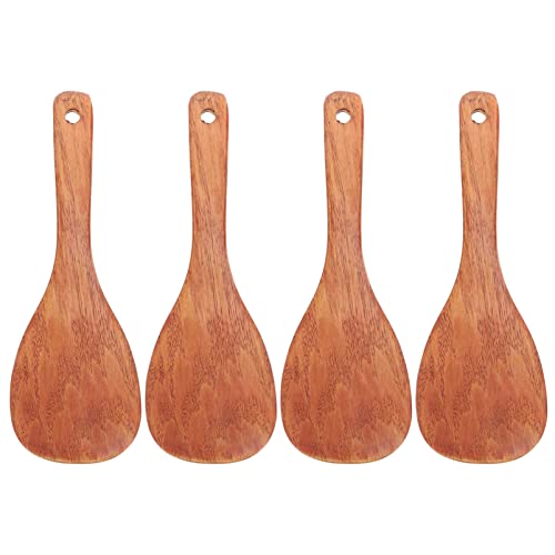 SOLUSTRE Cooking Spoon Set 4 Pcs Wooden Rice Spoons Non-stick Ergonomic Handle Perfect for Daily Use