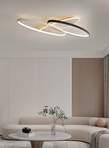 Lampy sufitowe LED do salonu, ściemniane oprawy, podtynkowy montaż podtynkowy z pilotem oświetlenie sufitowe, nowoczesny elegancki owalny żyrandol 52 W pa