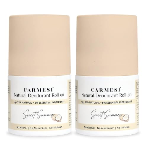 Image of Carmesi Natural Deodorant Roll-on for Women | 95% Natural Ingredients | No Aluminium | No Triclosan | Sweet Summer | 50 ml (Pack of 2)
