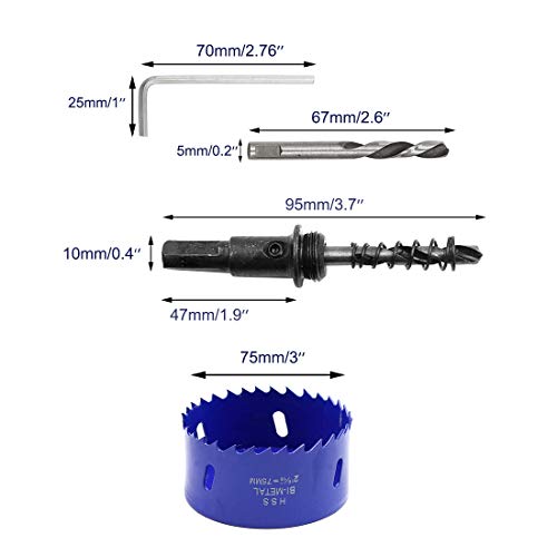 Luomorgo 3 inch 75mm Hole Saw, 1 1/4 inch Cutting Depth HSS Bi-Metal Hole Cutter with Hex Shank Drill Bit Adapter for Wood Cornhole Boards Plastic Drywall Fiberboard
